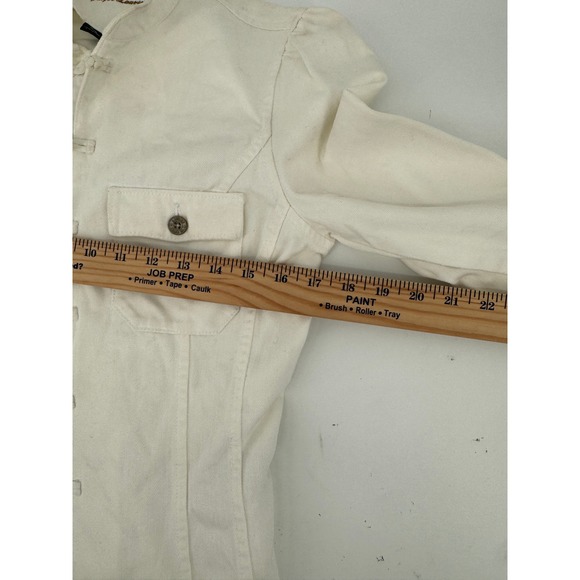 Lauren Jeans Co Lauren Denim Jacket Medium White Mandarin Collar Frog Button - Picture 10 of 16